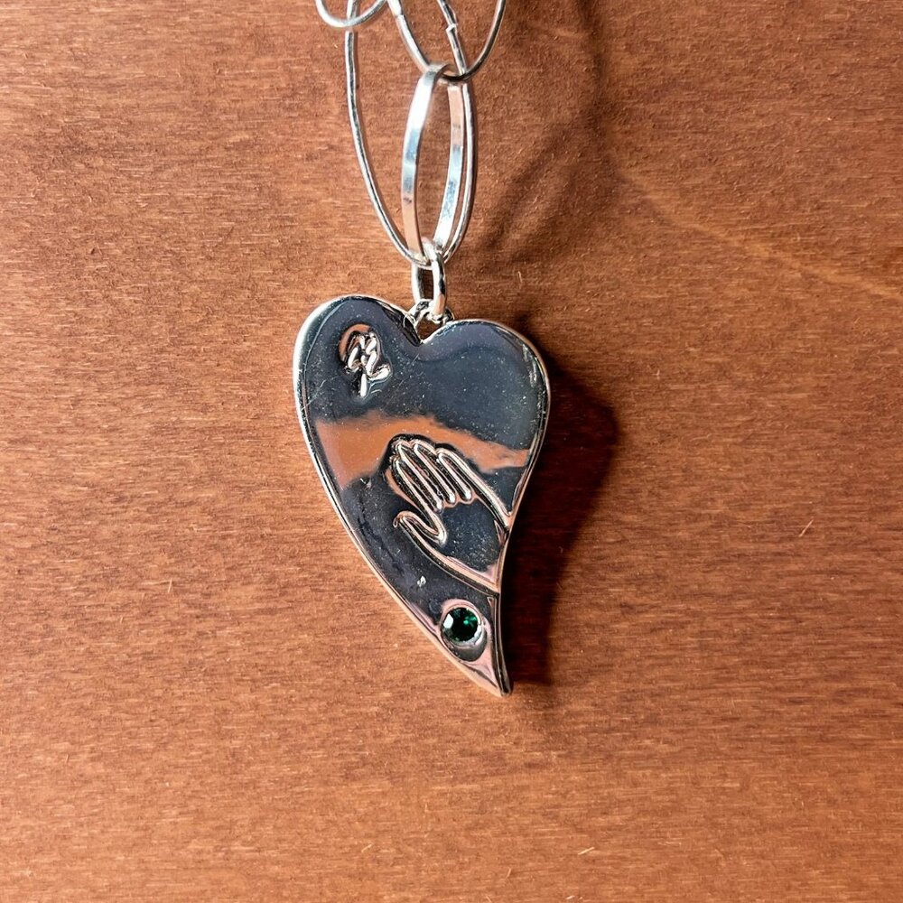 Hand On‎ My Heart Necklace John Edward Silver Crystal Heart Emerald Birthstone